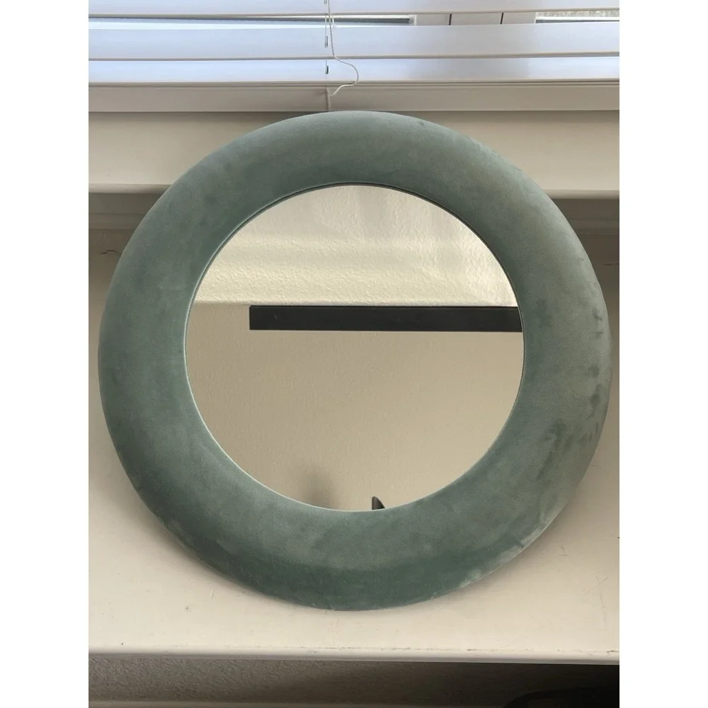Contemporary Velvet upholstered Round Handmade Wall‎ Accent Mirror